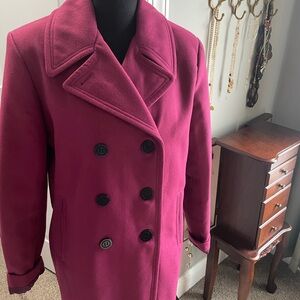 Metaphor Women's Double-Breasted Magenta Pea Coat